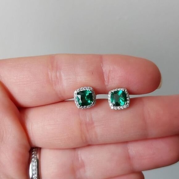 1.8 Carat Emerald Sterling Silver Stud Earrings - Picture 9 of 9